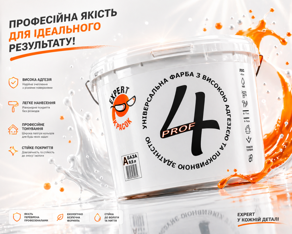 Фарба універсальна Prof 4 акрилатна, база А, 9 л