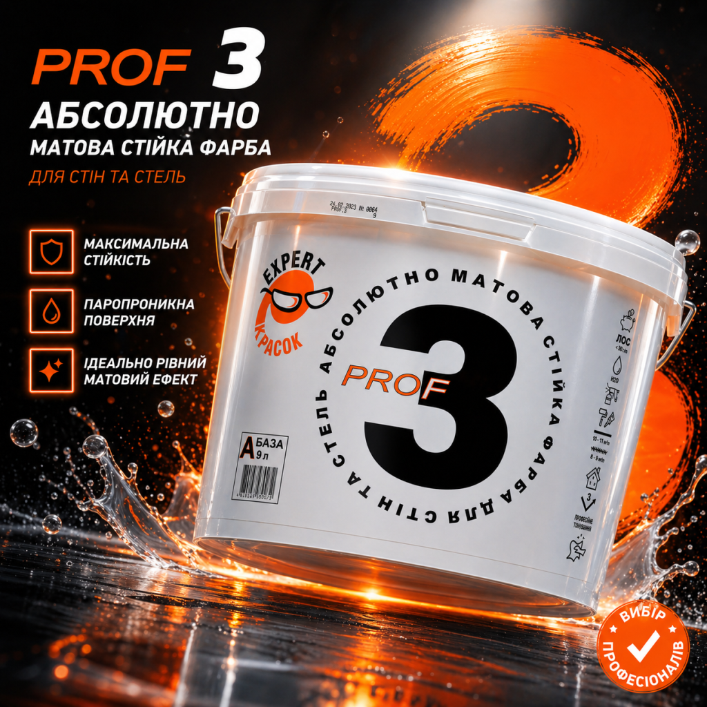 Фарба інтер'єрна Prof 3 глибокоматова, 9 л