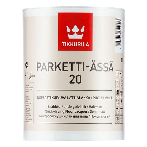Лак Tikkurila Паркетти-Ясся полуматовый лак для пола – Parketti Assa 1л
