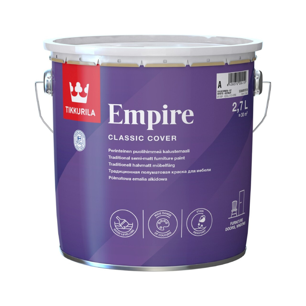 Емаль для меблів Tikkurila Empire напівматова, база С, 0.9 л