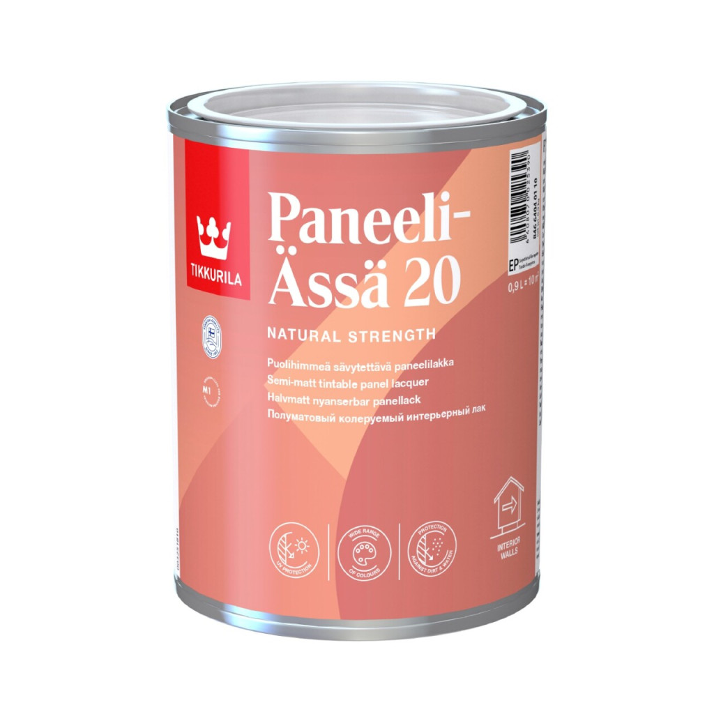 Лак для стін і стель Tikkurila Paneeli-Assa 20 напівматовий, базис EP, 0.9 л