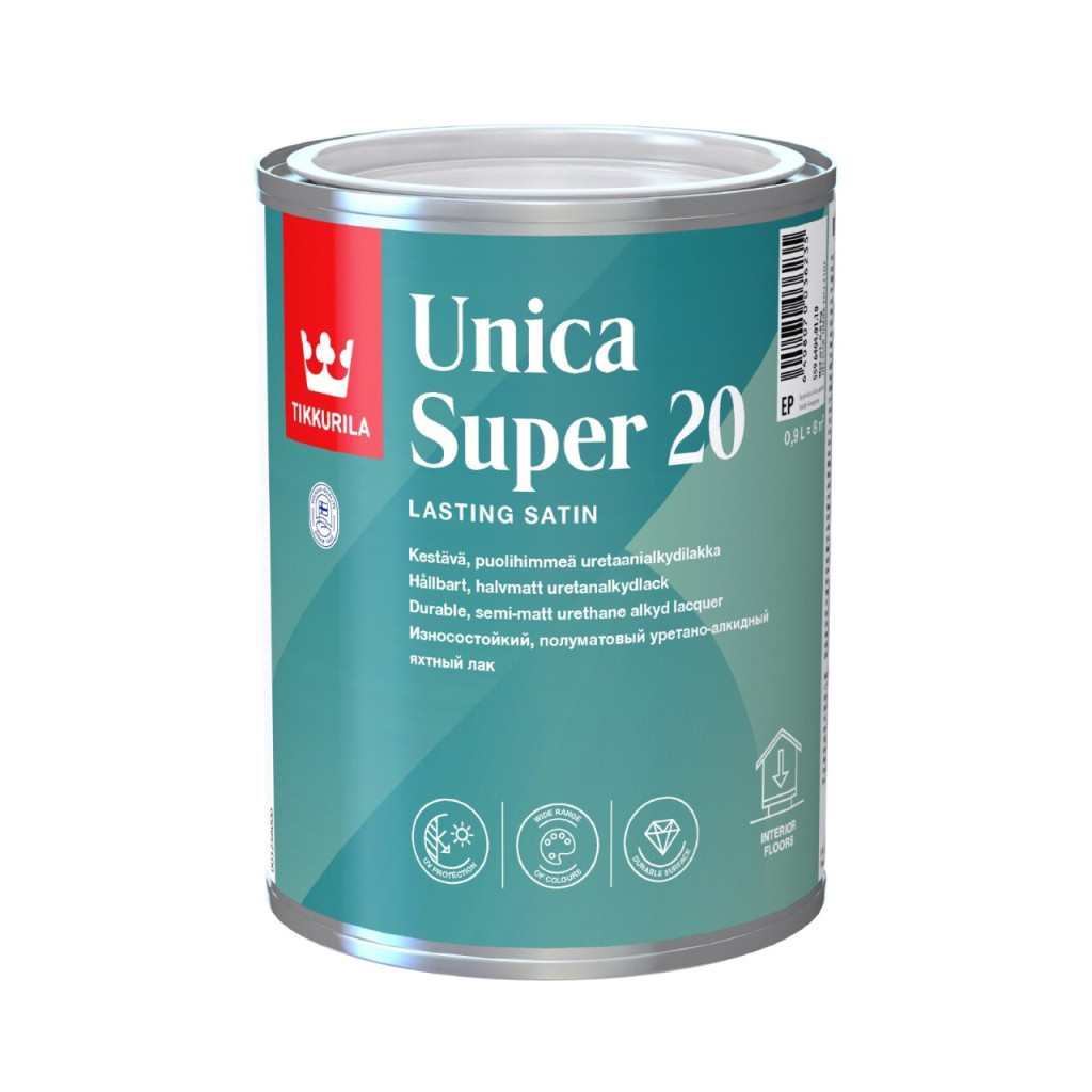 Лак для човнів і підлоги Tikkurila Unica Super 20 напівматовий, базис EP, 0.9 л